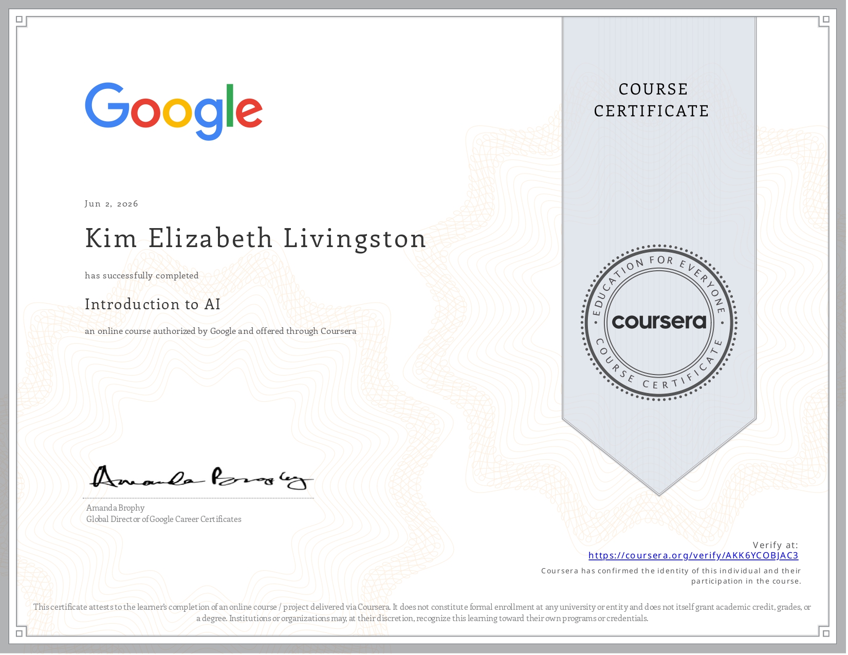 AI Certification Kim Livingston Pink Frog